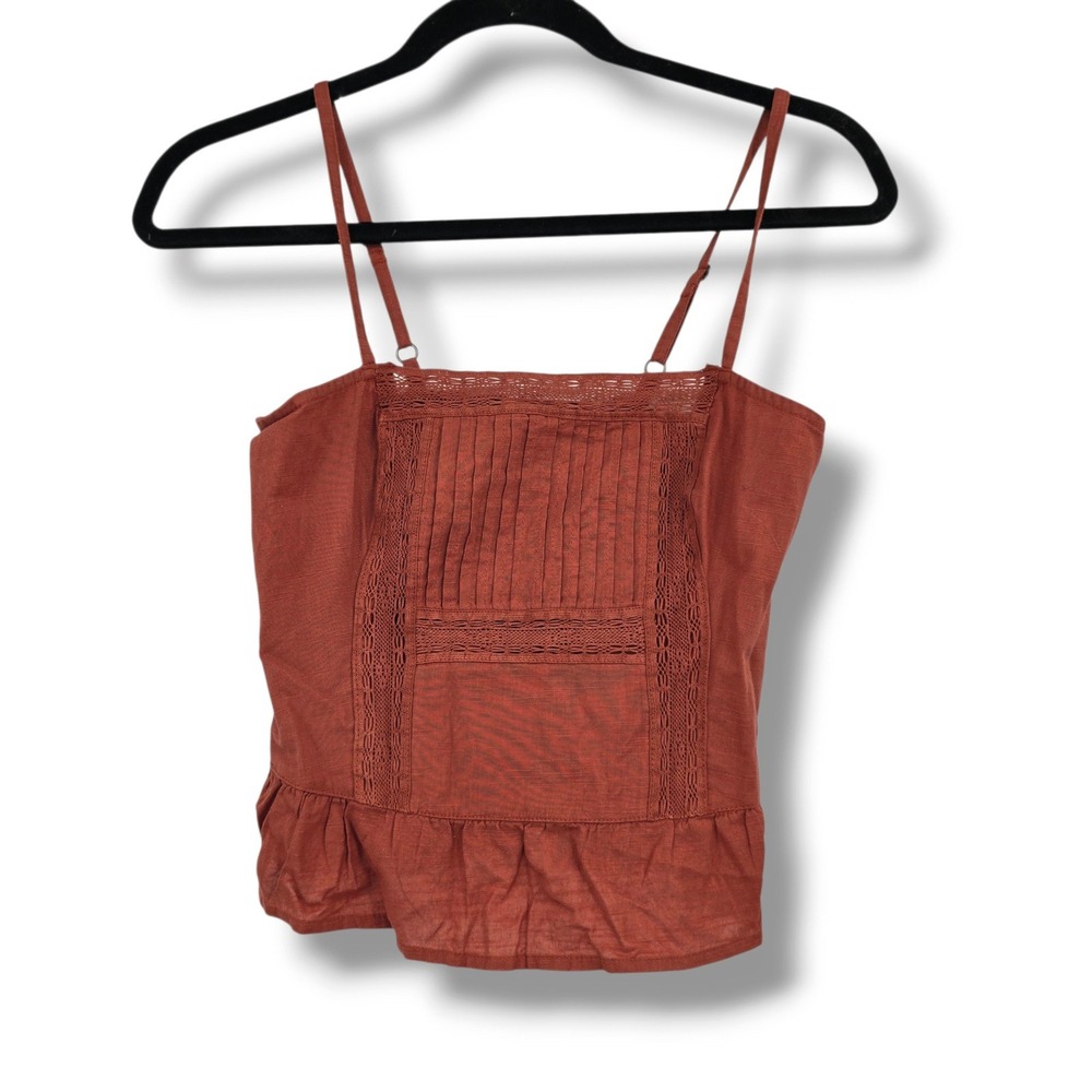 Abercrombie & Fitch Rust Orange Pintuck Lace Smocked Peplum Cami Top XS